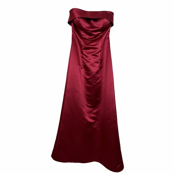 BILL LEVKOFF Elegant Dark Red Satin Strapless Dress Formal Gown A-line, Size 6 - Picture 1 of 10